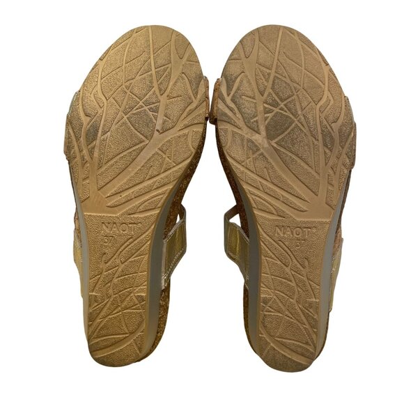 Naot Women’s Gold Metallic Leather Slip-On Comfort Cork Wedge Sandals Size 6 - Picture 7 of 8